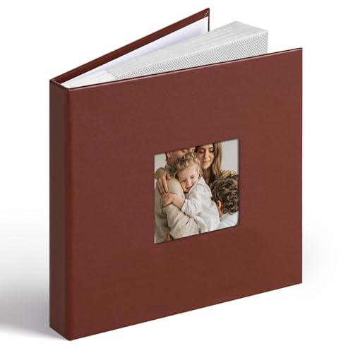 Vienrose Album Fotografico 6x4, Copertina in Ecopelle con Finestra e Spazio per Scrivere 48 Tasche a Inserto, Regalo per Matrimonio, Anniversario, Battesimo, Libro Ricordi Foto di Famiglia, Marrone