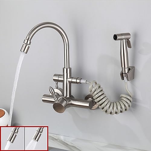 Robinet de cuisine mitigeur mural double boucheur chaud froid - 2