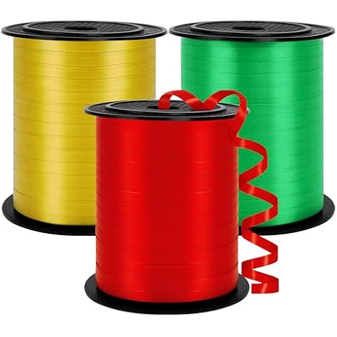 600 Yards Christmas Ribbon Curling, 3 Rolls Christmas Party Decorations, 1/5 Inches Holiday Ribbon, Plastic Ribbons for Crafts Present Wrapping Green Gold Red Curling Ribbon Party Balloon String Cover