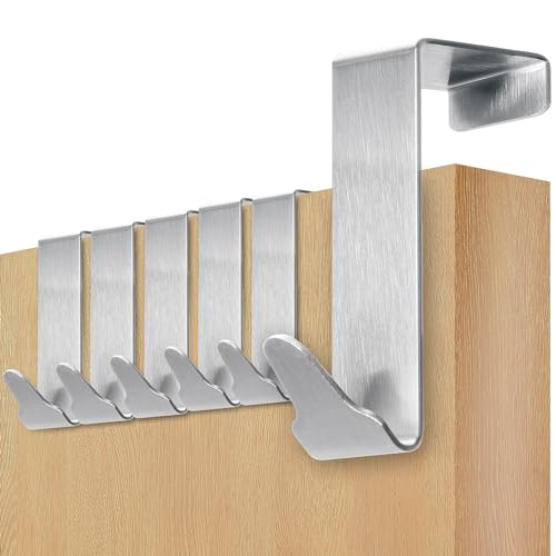 Menz Gancho premium para puertas en acero inoxidable, pack de 6 con almohadillas antideslizantes y Fieltro ganchos para puerta XXL de acero inoxidable, juego de 6 unidades