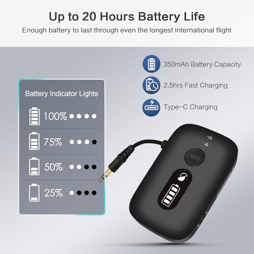 Image of SIMOLIO Airplane-Bluetooth-Adapter for AirPods /Headphones, 20 Hr Battery, Supports 2 Earbuds /Wireless Headphones, 3.5mm AUX Wireless Audio Transmitter for TV, Gym Equipment, Controller, MP3 Player