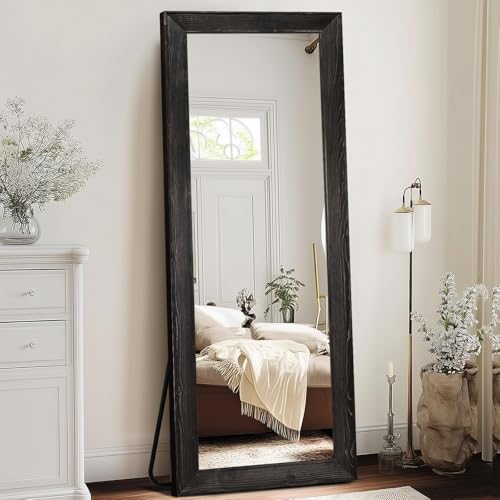 Image of 65x24in Full Length Mirror, Rustic Black Beveled Wood Frame
