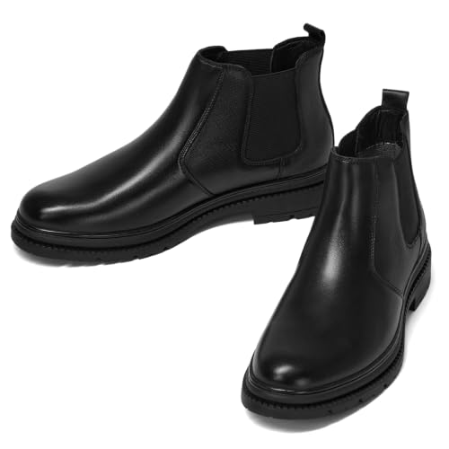 Image of OKKO Mens Genuine Leather Chelsea Boots, Dress Boots for Men Classic Stylish Casual Slip On Ankle Boot for Men