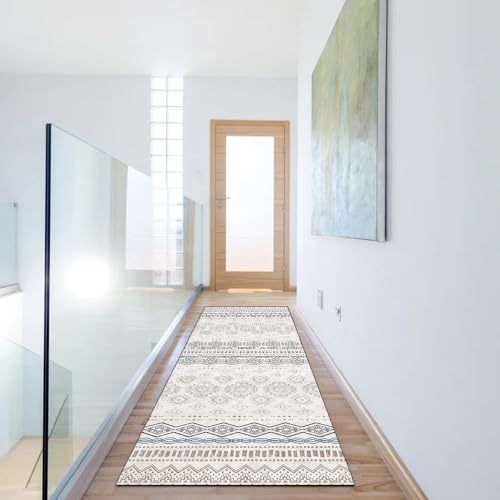 Alfombra dormitorio bohemia lavable gris marrón para pasillo 6