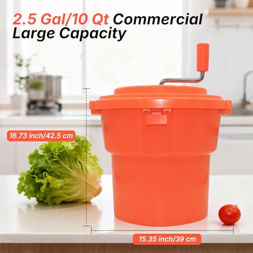 Hakka 2.5 Gallon Salad Spinner,Commercial Restaurant Manual Lettuce Dryer for Vegetable Fruit Dryer Mixer(Orange) by HAKKA FOOD PROCESSING - Image 2
