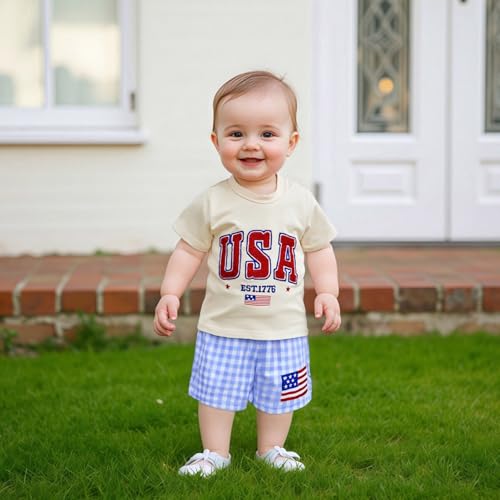 Toddler Boy 4th of July Outfit Baby Boy American Flag Embroidery T Shirt Shorts Set Fourth of July Summer Clothes4