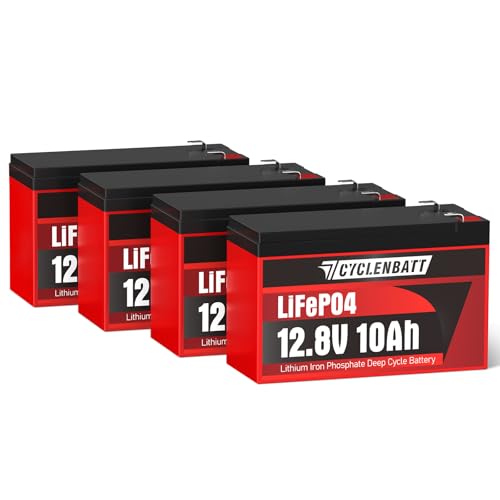 Image of CYCLENBATT 4 Pack 12V 10Ah LiFePO4 Lithium Battery, UL Certified
