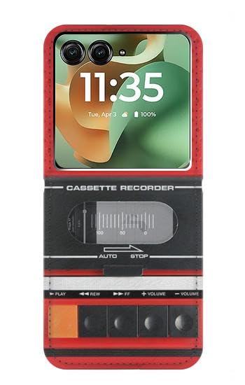 Etui flip housse cuir Motorola Razr 70+ 60+ motif cassette rouge vintage