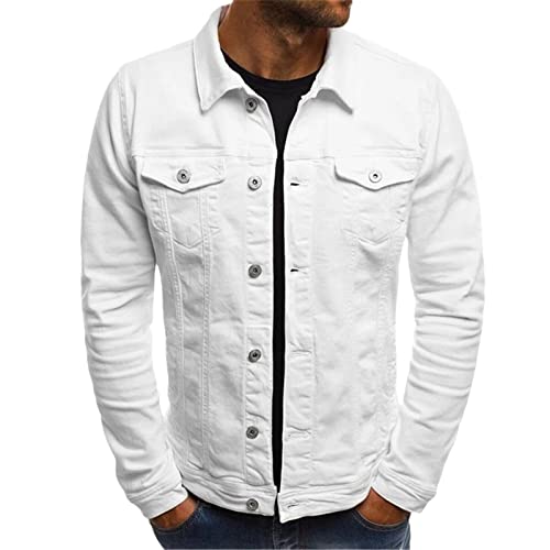 Veste en jean pour homme Kelsiop XL blanche ajustée veste streetwear avec poches confort