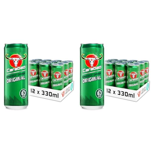Carabao Energy Drink Original, 12 x 330ml Cans Case, Low Calorie, Lower Sugar, B Vitamins, Taurine, Caffeine with Zero Crash, Vegan Friendly, Gluten Free Drink, Bulk Crates, Multipack (Pack of 2)