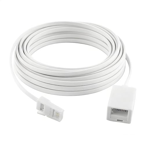 ZESHGON BT Telephone Extension Cable 10M Male to Female 6-Pin Straight Through Telephone Extension Cable Phone Line Cord UK Landline Fax and Modem Home and Office(White)