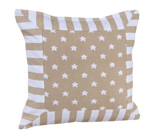 Image of HOMESCAPES - Stars and Stripes Large Cushion Cover - 60 x 60 cm Square - 24 x 24 Inches - Beige White Patchwork - 100% Cotton Sofa Pillow Cushion Cover - Washable