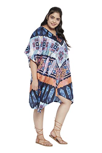 Image of Oussum Short Caftans for Women Plus Size Kaftan Tunic Tops Polyester Summer Beach Clothing Mini Cover Ups Dress for Ladies
