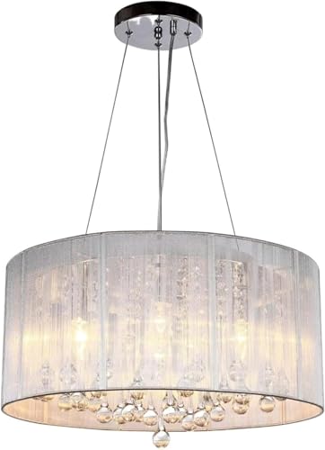 Lustre en cristal chrome rond 4 lumières tambour pour salle à manger