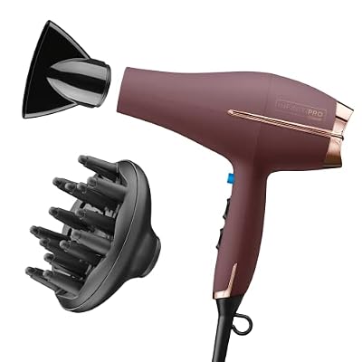 Infiniti PRO by CONAIR Hair Dryer, 1875W Blow Dryer with Diffuser and Concentrator Attachments, AC Motor with Ceramic Technology, 3 Heat & 2 Speed Settings, Plum
