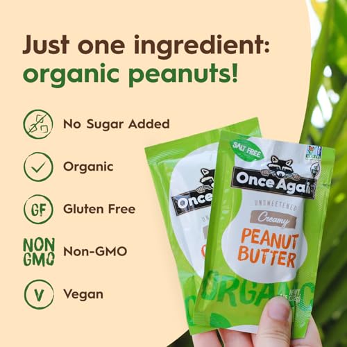 Once Again Organic Peanut Butter Packets - Individual Peanut Butter Packets for Snacks, Travel, Lunches - Single Serve Squeeze Packs - Vegan, Non-GMO, Gluten Free - 1.15 Ounce Packs, 10 Count