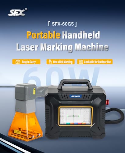 Image of SFX 60W Fiber Laser Engraver Handheld Portable Metal Marking Machine with 100mm Lens 7 inch Touchscreen Autofocus, Battery /AC Power Deep Engraving Class 1 Laser Output Power 0.39mW