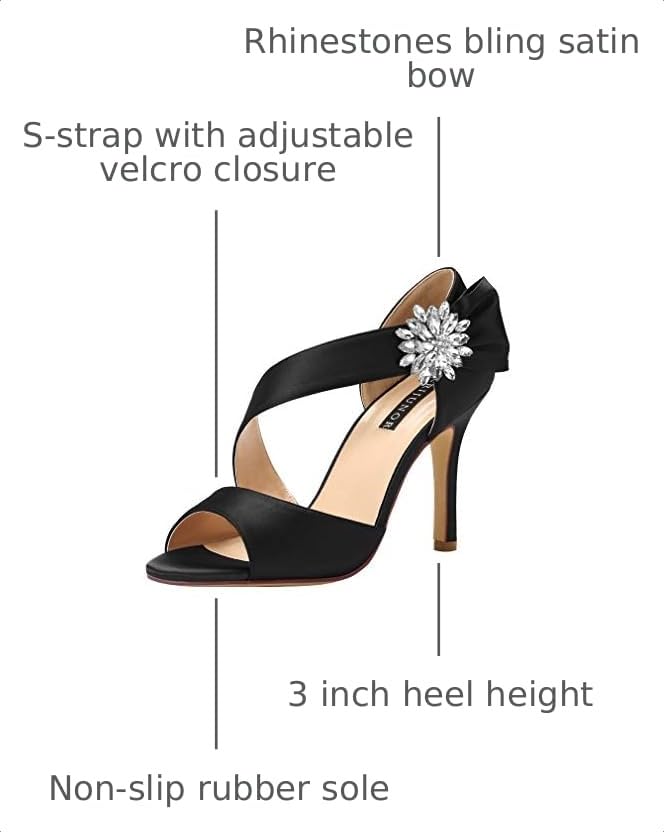 Image of ERIJUNOR High Heel Party Sandals For Woman Open Toe Stiletto Bow Shoes Wedding Evening Dress Shoes for Dancing