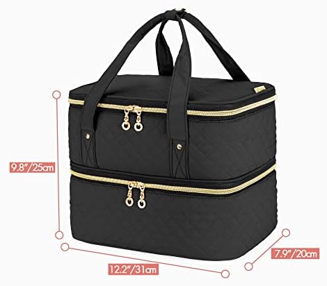 Yarwo Nail Polish Organiser Fits a Nail Lamp and 40 Bottles (15ml/0.5 fl.oz), Double Layers Nail Polish Case with Adjustable Dividers for Nail Art Tools, Black(Patent Pending)