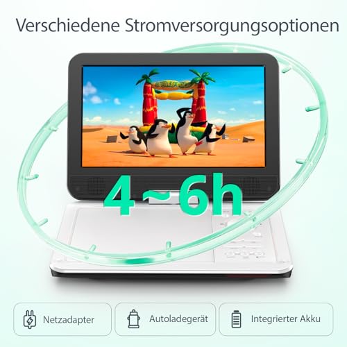 Yoton 12,5\ Tragbarer DVD Player mit 10,5\ HD-Drehbildschirm für Auto, inkl. Autoladegerät, Netzteil, Akku, USB/SD-Karten & TV-Sync, Weiß [Blu-ray Nicht unterstützt]