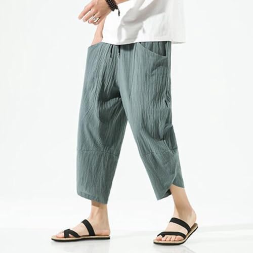 Men's Linen Harlan Shorts Lightweight Elastic Waist Wide Leg Casual Loose Beach Cropped Pants3