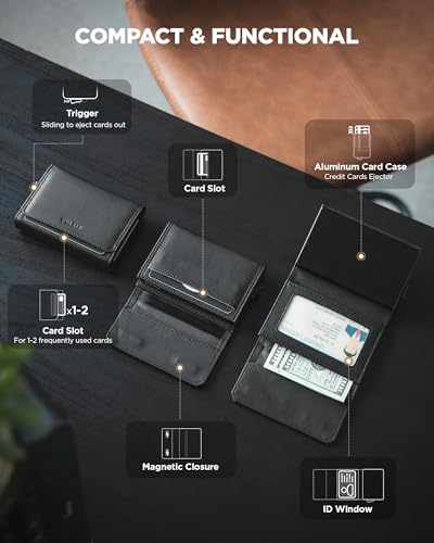 VULKIT Mens Minimalist Wallet RFID Blocking with Pop-Up Card Holder, ID Window and Cash/Bills Slot, Gift Box Packed, Black3