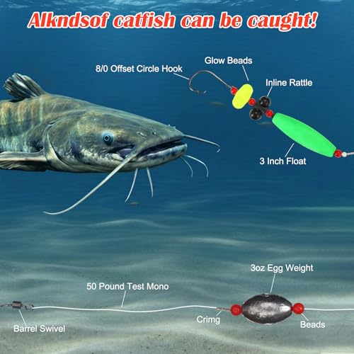 JolliLudo 4 Pack Catfish Ready Rig Set Bright Green Red Catfish Float Rigs with 3 Oz Egg Sinker Weights for Outdoor Angler Bank Fishing by JolliLudo - Image 2