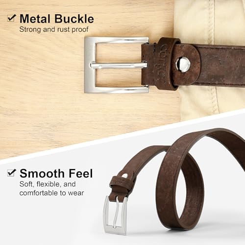 Men Cork Belt - Vegan Leather - Belt for Men Brown Black Color Durable, Adjustable, Non-Leather 1 1/8" for Casual Wear3