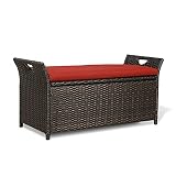 PATIO TREE 40 Gallon Outdoor Storage Bench Rattan Deck Box Patio Steel Frame Wicker Storage Containe