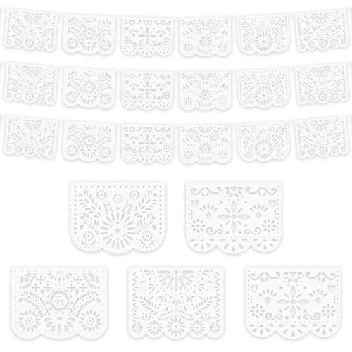 MARFOREVER White Papel Picado Banner 20Ft Cinco De Mayo Decoration 5 Design
