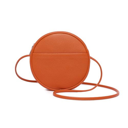 YONBEN Sac à bandoulière Circle pour femme en polyuréthane avec fermeture éclair et bretelles réglables (PU/Vitality Orange)