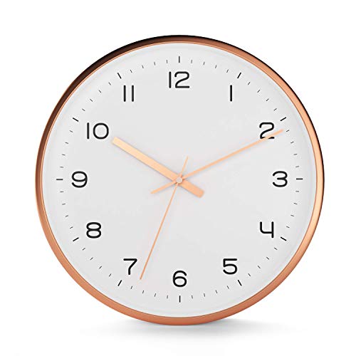 Driini Modern Rose Gold Analog Wall Clock - Decorative Aluminum Frame With White Face And Large, Easy-To-Read Numbers (12 Inch) –Contemporary Decor For Office, Living Room, Kitchen Or Bathroom. #TOP2