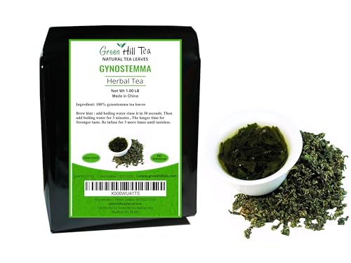 Green Hill Jiaogulan Loose Leaf Tea - Caffeine-Free Ginseng Variety - Pure Gynostemma Tea - Non GMO, 100% Natural 1 LB Bag