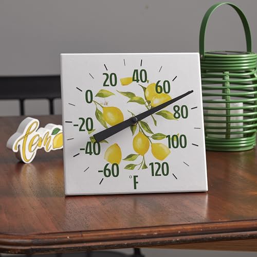 Taylor Ceramic Lemon Pattern Tabletop and Hanging Decorative Thermometer, Wall Home Decor for Living Room, Kitchen, Entryway, or Indoor and Outdoor Areas, 8-inch, Yellow by Taylor - Used condition - Image 2