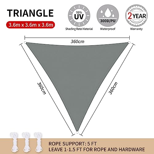 RICHIE Sun Shade Sail Triangle 3.6x3.6x3.6m Waterproof,98% UV Block Awnings for Patios with Free Rope Sunscreen Awning Canopy - Image 2