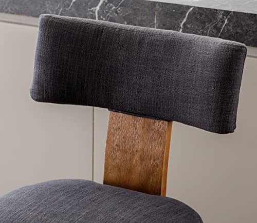 Vescasa Counter Height Barstools With Natural Wood Legs, 27" H Linen Modern Upholstered Counter Stool Chairs With Back Footrests For Kitchen Island, Bar, Pub, Set Of 2, Charcoal #TOP4