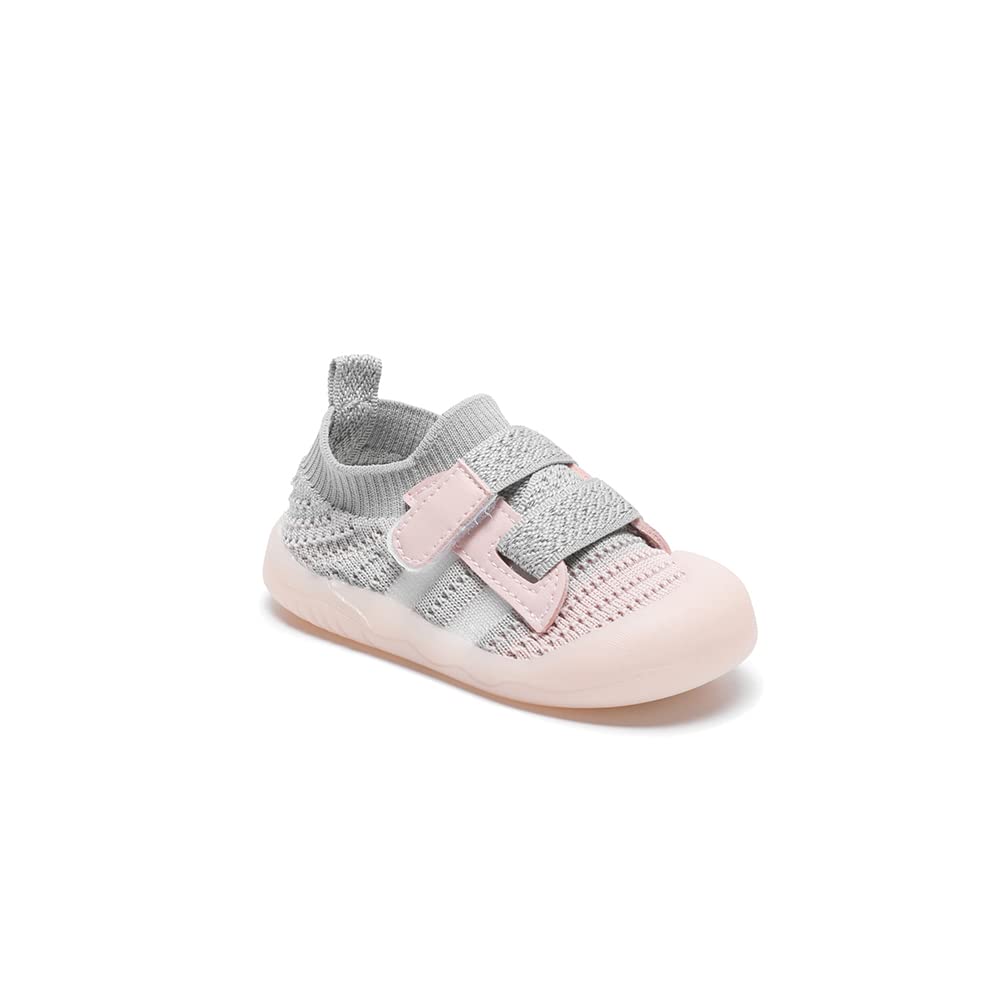 Baby Boys Girls Shoes Mesh Comfortable Breathable Rubber Soles Non-Slip Anti-Bumping Toes Infant Toddler Sneakers (2111-17Pink, 15-18 Months)