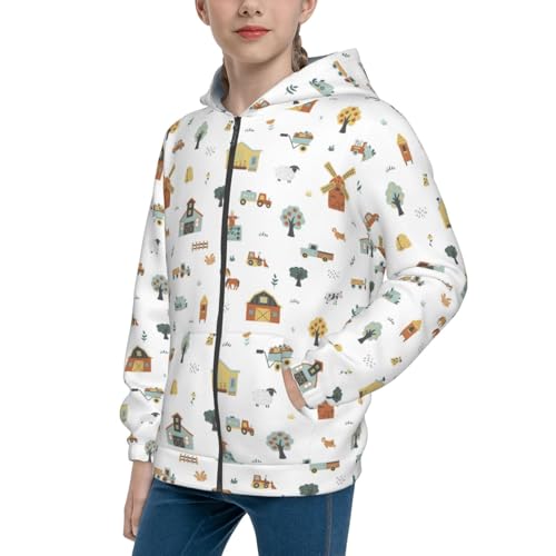 Farm with Farm Houses Kid Hoodies Boys Zip Up Sweatshirts Girls Pullover with Pocket