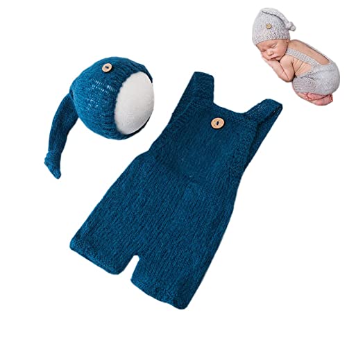 Vemonllas Fashion Cute Newborn Boy Girls Baby Costume Outfits Photography Props Hat Pants (Sea Blue)