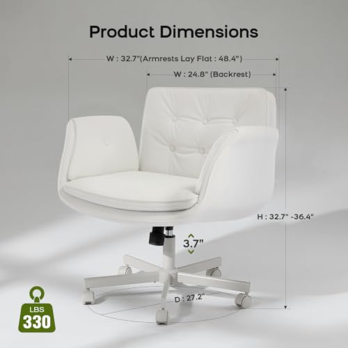 Image of amseatec Criss Cross Office Chair, PU Leather Vanity Chair with 5-Level Adjustable Armrests & Swivel, Ergonomic Criss Cross Chair for Home Office Bedroom Makeup（White）