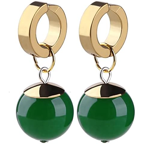 1 Pair of Man Stainless Steel Ball Earring Cosplay Woman Earrings Ear Clip Cuff (Pair clip green) Cover