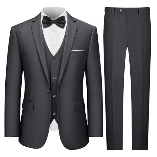 Image of LUPURTY Men's 3 Piece Suit, One Button Slim Fit Tuxedo | Includes Bow Tie, Jacket Vest & Pants, Single Breasted, Wrinkle Resistant, Ideal for Wedding Prom & Business Formal Events