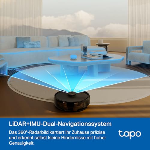 Tapo RV30 Max Saugroboter mit Wischfunktion, 5300Pa Ultra Starke Saugkraft, LiDAR+IMU Dual-Navigation, Alexa Sprachsteuerung, App – Bild 5