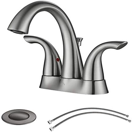 Spring Two-Handle Bathroom Faucet with Drain Assembly and Faucet Supply Lines, Brushed Nickel,14262