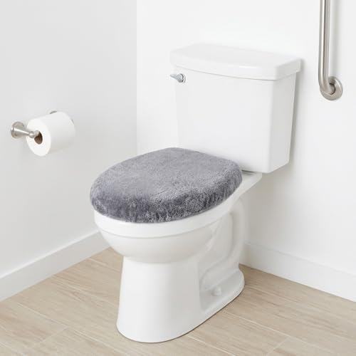 1 PCS Toilet Seat Lid Cover Microfiber Soft Velvet Toilet Cover Durable Adjustable Stretch Fuzzy Seat Covers with Elastic Bottom Absorbent Machine Washable Comfortable for Most Toilets Lids(grey) - Thumbnail 6
