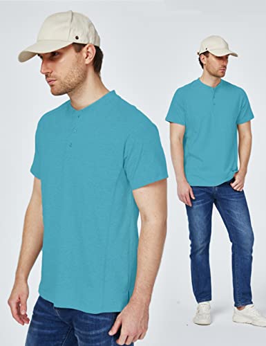 Henley Shirts For Men, Men's T-Shirts, Summer Casual Cotton Short Sleeve T Shirts (Large,Blue Green) #TOP3