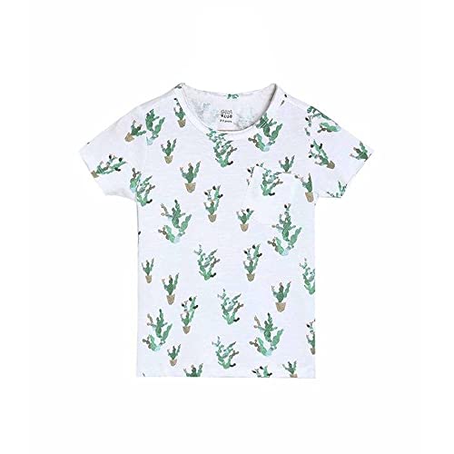 Image of miniklub Boys White Green Printed Round Neck Pure Cotton T-Shirt