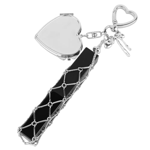 Image of Lipstick Holder Keychain, Y2K Bag Charm Accessories with Touch Up Mirror, Silver Net Pouch for Lip Balm and Makeup Organizer, Portable Bag Link Charm for Daily Use and Travel Essentials