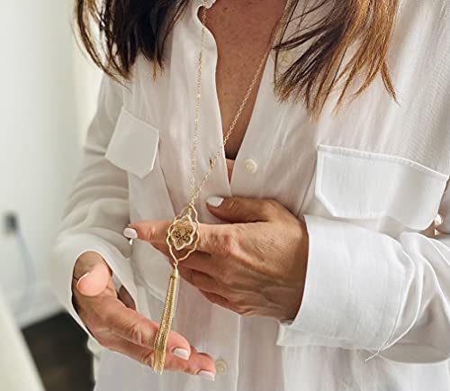 Allison Rose Atelier – Boho Pendant Necklace – Two Tone Worn Gold And Silver Plating – Bohemian Filigree Pendant Charm With Fringe Tassel – 29” Long Necklace For Women #TOP3