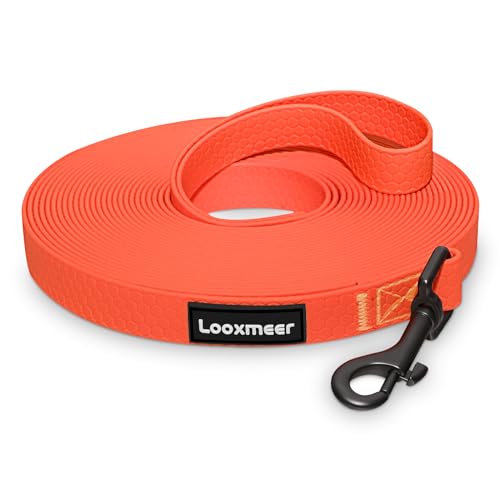 Looxmeer Correa Perro Adiestramiento 3 m/ 5m/ 7m/ 10m/ 15m/ 20m/ 25m/ 30m Correa Larga Perro Poliéster, Cuerda Perro Impermeable, para Camping Paseo, Naranja